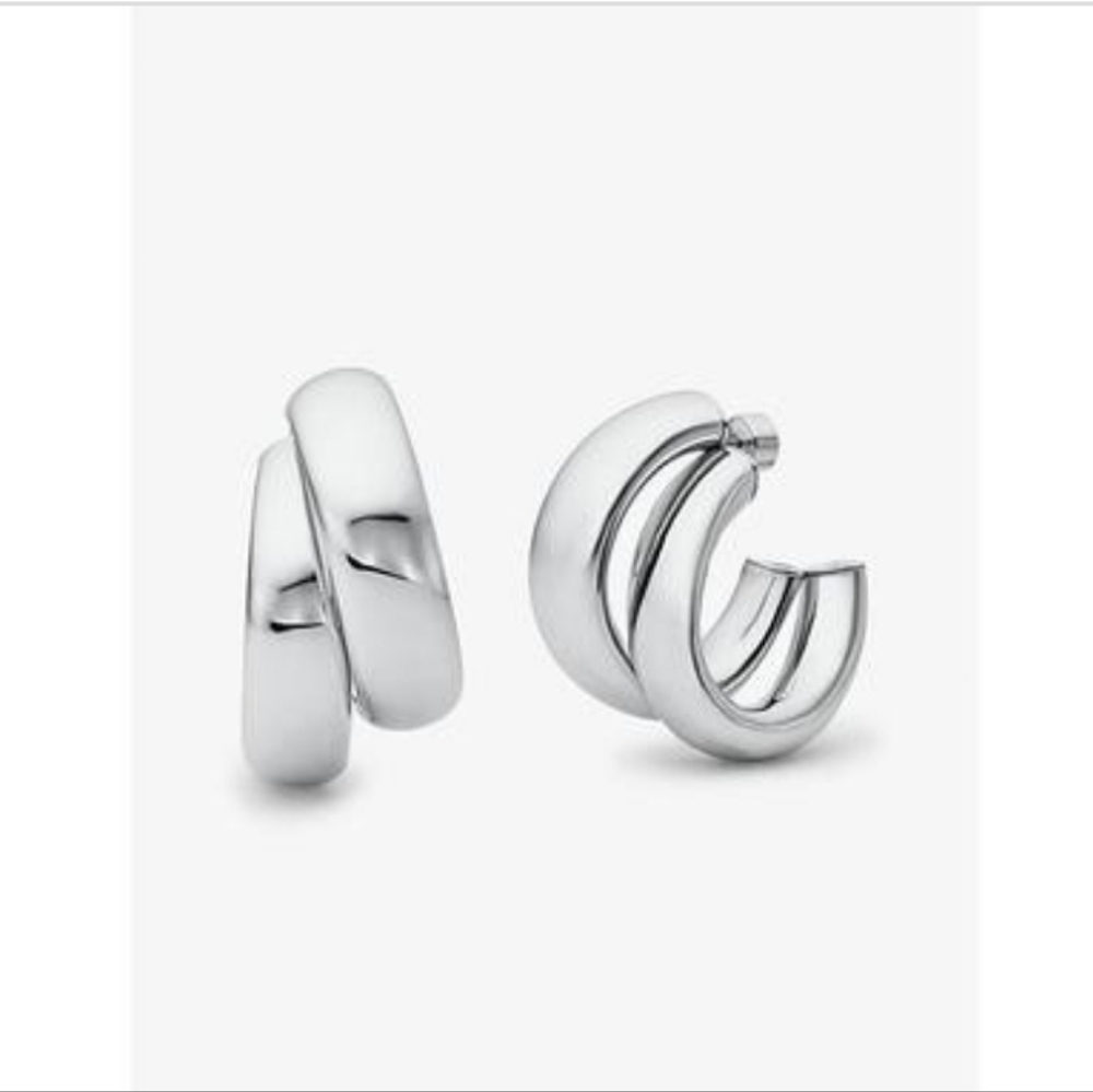 Michael Kors metallic muse Platinum-Plated brass chunky Double hoop Earrings new